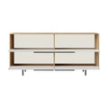 **Meuble TV moderne avec finition en bois et portes blanches**