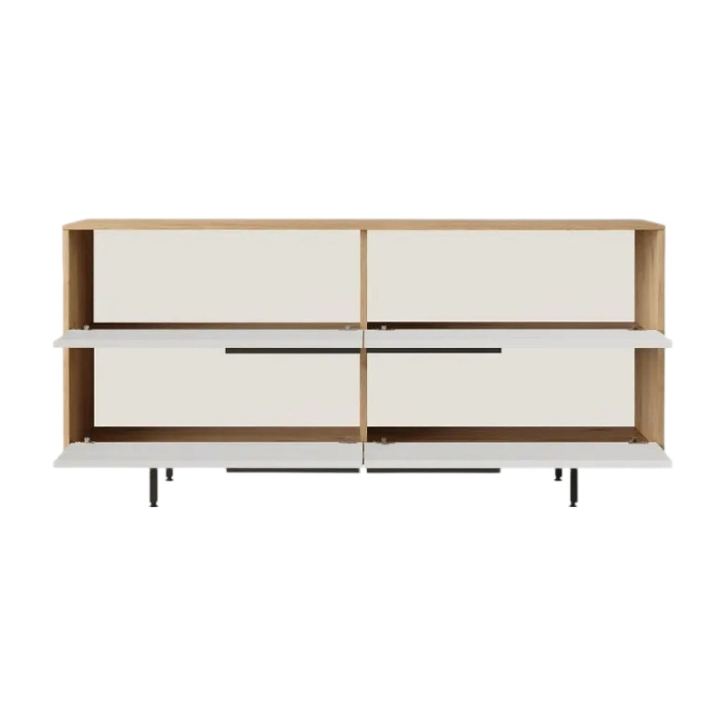**Meuble TV moderne avec finition en bois et portes blanches**