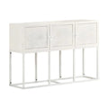 **Buffet blanc moderne avec portes en verre et structure métallique**