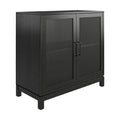 **Buffet en bois noir avec portes en maillage métallique**